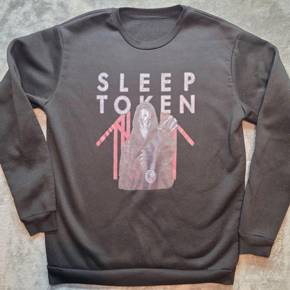 Sleep Token Sweatshirt Mens L Black Crew Neck Rock Band Music Graphic Print